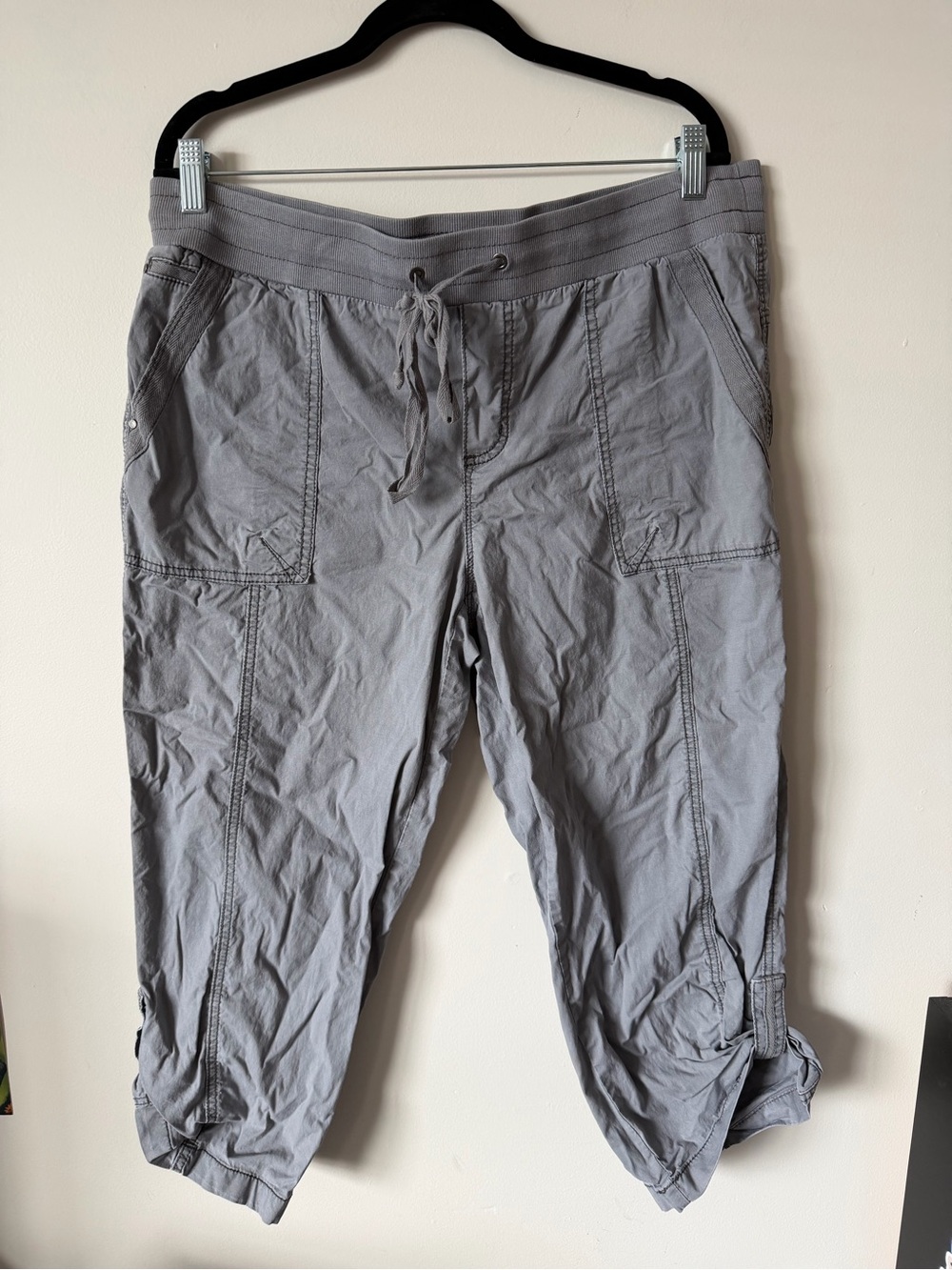 Light Gray Crop Cargo Trousers with Drawstring Waist